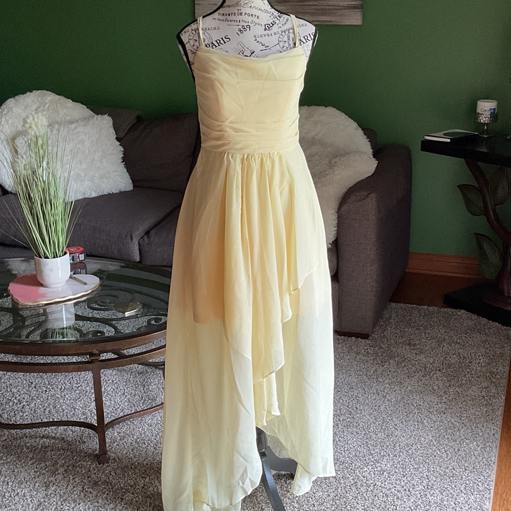 Chic Strapless High-Low Dress in Soft Yellow, Size 8 NWT